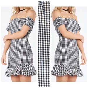 Black and White Checkered Off the Shoulders Dress